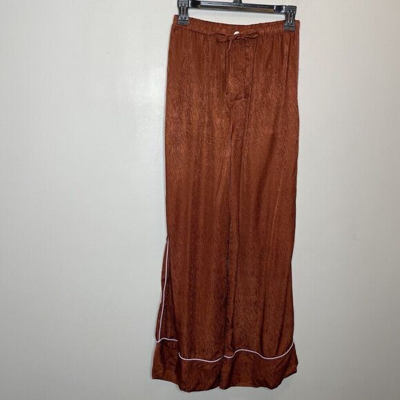 UNTITLED IN MOTION Satin Pants Women Small Brown Wide Leg Pajama Suiting - Picture 2 of 16